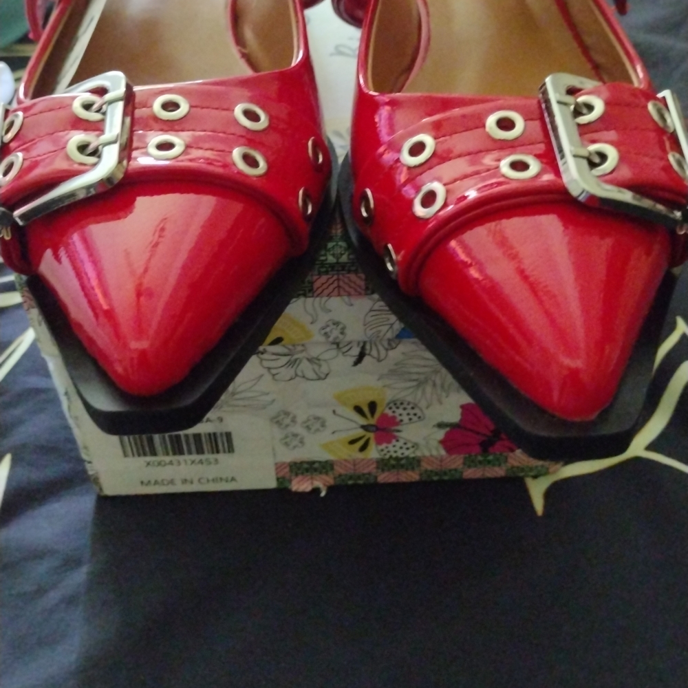 Chic Red Buckled Flats for Women - Picture 15 of 17